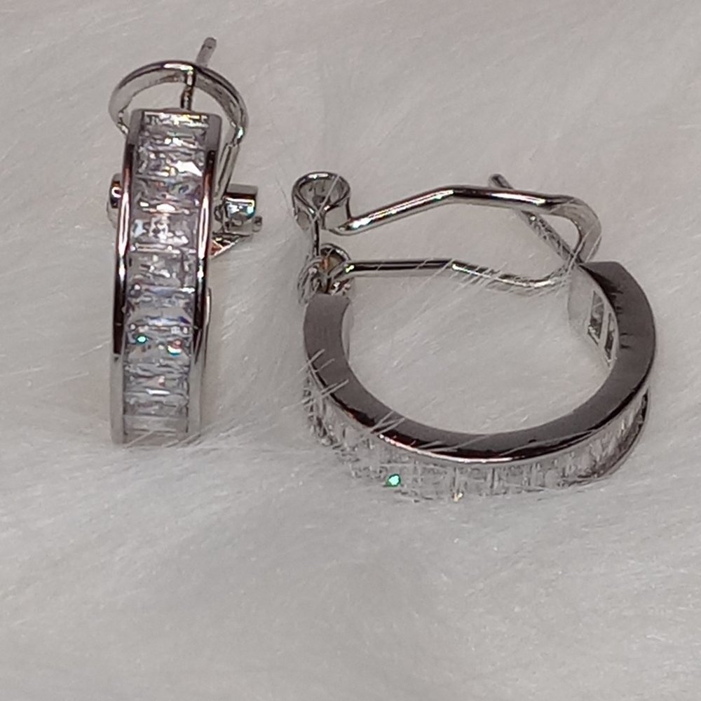 Silver Bezel Diamond Hoops - Picture 5 of 8